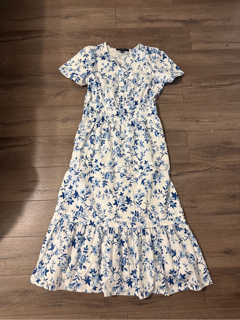 French Connection White Midi Dress with Blue Floral Print